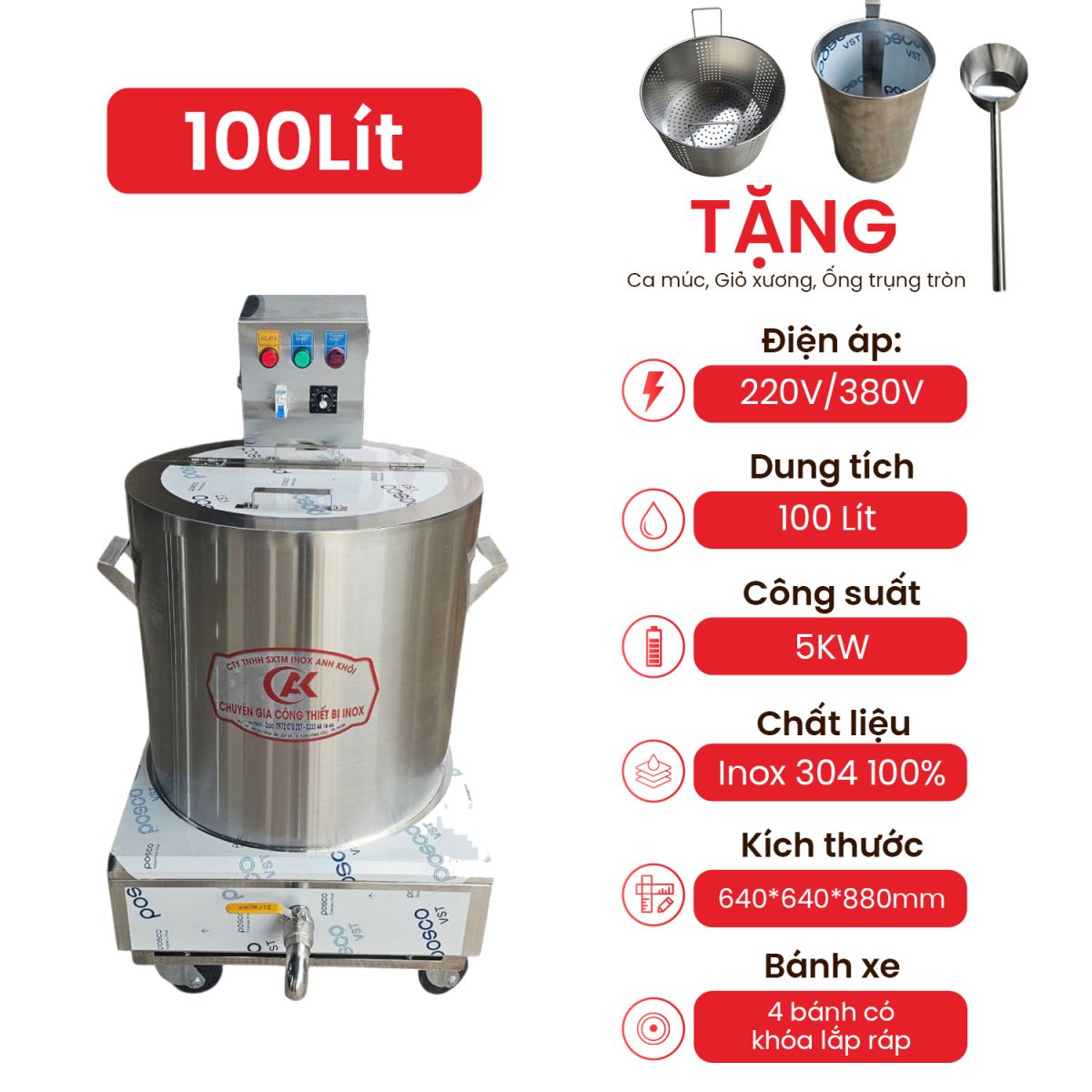 15-1 Thông Số Kỹ Thuật Nồi Nấu Điện Di Động 100L