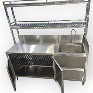 Tủ Inox Kèm Chậu Rửa Và Kệ 2 Tầng Phía Trên CR05304