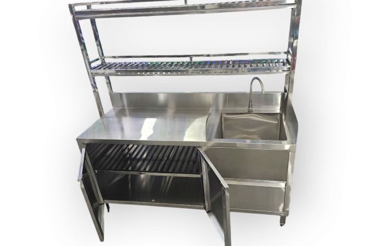 Tủ Inox Kèm Chậu Rửa Và Kệ 2 Tầng Phía Trên CR05304