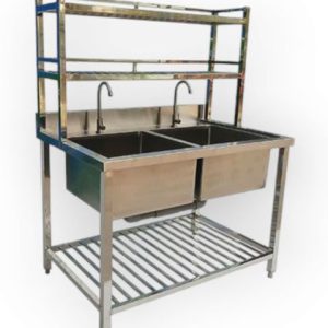 Chậu Rửa Inox Công Nghiệp 2 Học Kệ Dưới Và 2 Kệ Trên CR15304