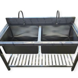 Chậu Rửa Inox 2 Học Công Nghiệp Có Kệ Dưới CR13304