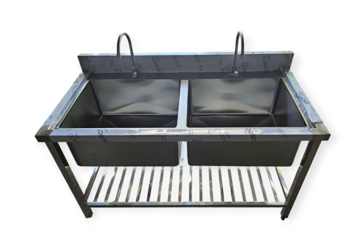 Chậu Rửa Inox 2 Học Công Nghiệp Có Kệ Dưới CR13304