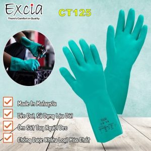 Găng Tay Cao Su Chống Hóa Chất Excia CT125 Màu Xanh Chiều Dài 33CM Dày 0.40mm
