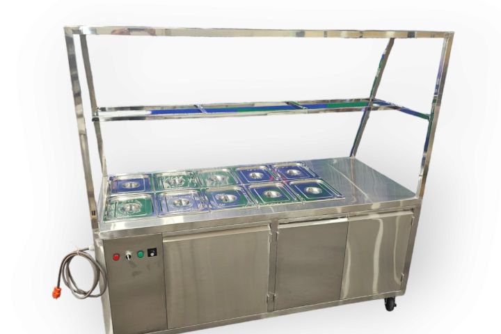 Tủ Hâm Nóng Thức Ăn 10 Khay Inox 201 Có Bàn Thao Tác THN08201